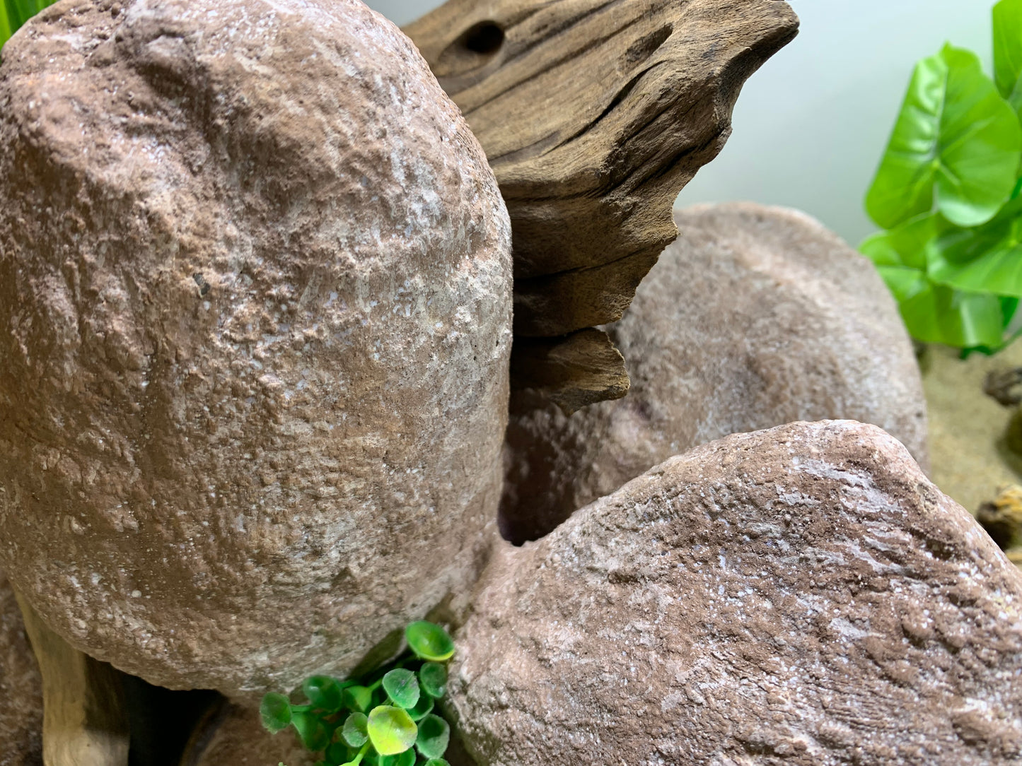 „Detailansicht der Felsstruktur – handgefertigte pH-neutrale Aquarium Höhle aus Zement“