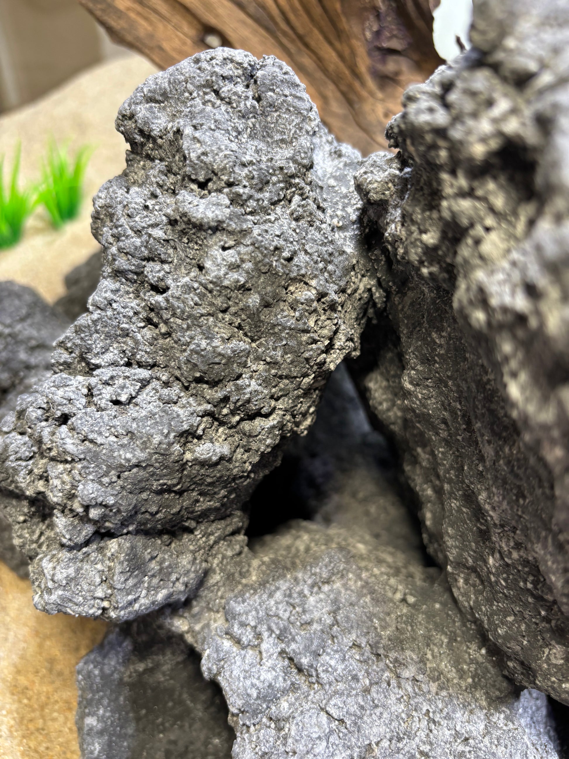 „Detailansicht der Felsstruktur – handgefertigte pH-neutrale Aquarium Höhle aus Zement“