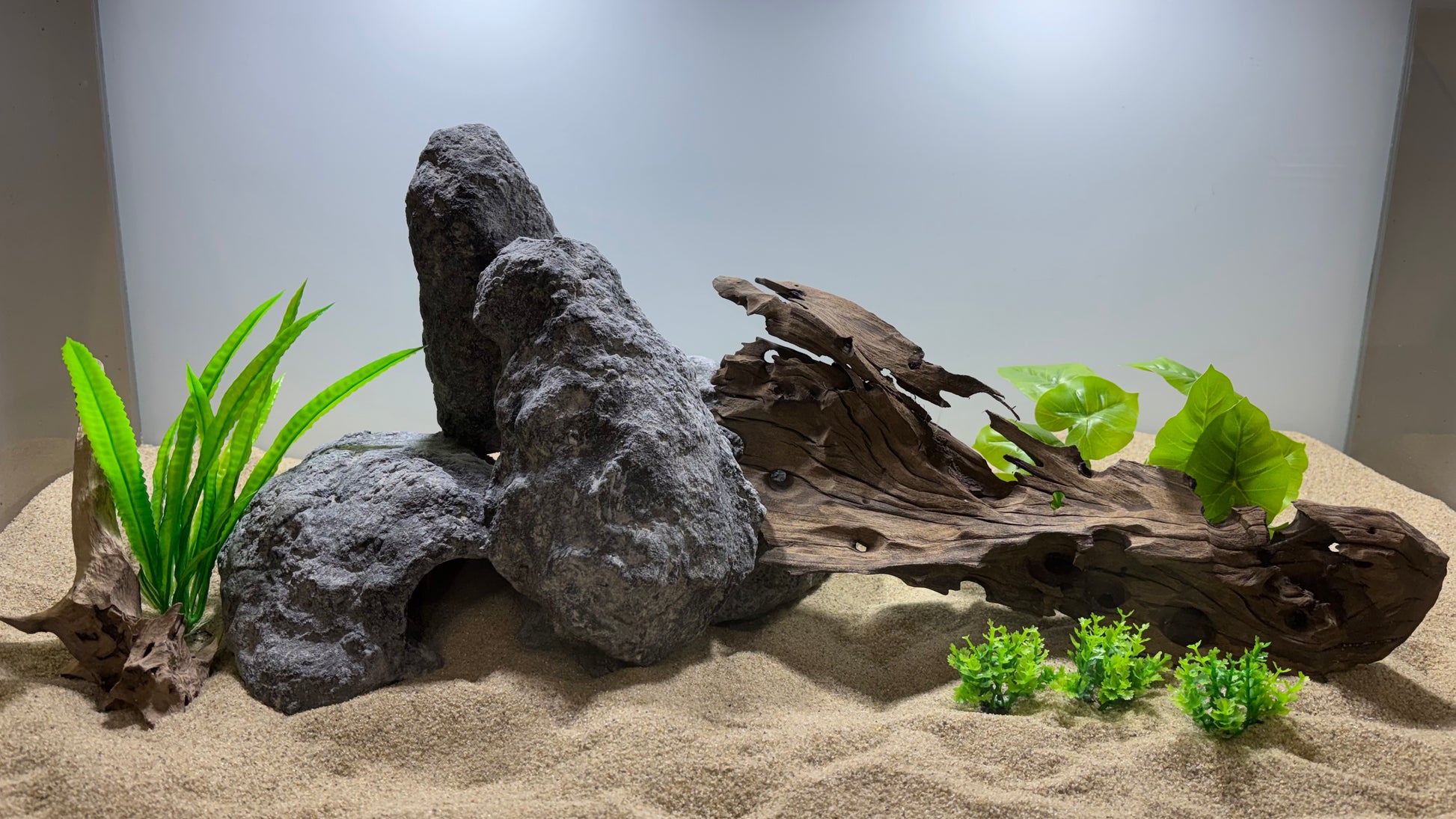 „Handgefertigte Aquarium-Höhlenlandschaft aus 100 % aquariensicherem Material – bietet zahlreiche Höhlen, Überhänge und Versteckmöglichkeiten für Garnelen, Welse, Apistogramma und andere Höhlenbrüter. Jedes Stück ein echtes Unikat von Rock-Crafts.“